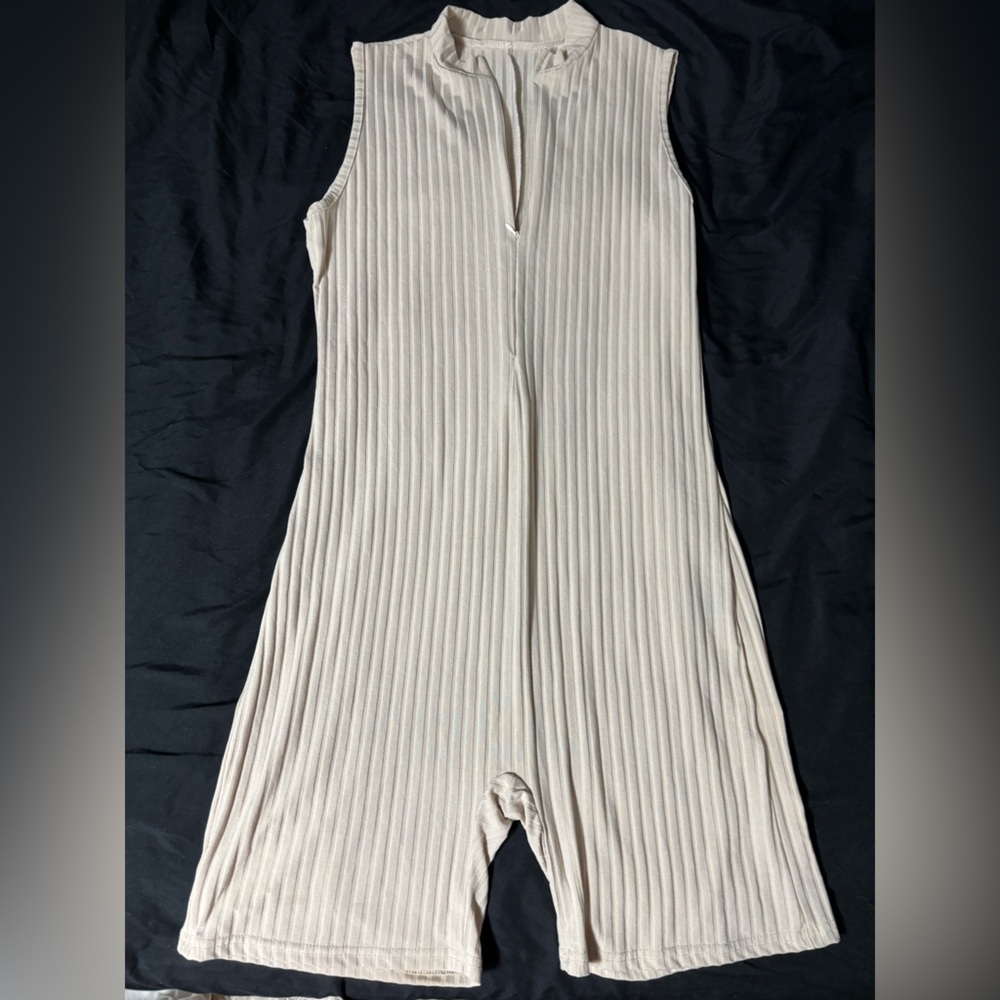Beige Ribbed Jumpsuit